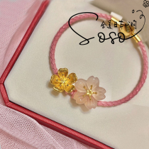 Japan Chow Tai Fook limited cherry blossom chalcedony bracelet gold inlaid with chalcedony earrings rose gold pendant necklace