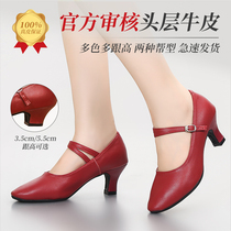 Leather Latin dance shoes womens square dance mid-low heel new dance shoes Four Seasons friendship dance shoes modern Waltz