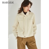 HARSIDE new early autumn temperament Joker short woolen coat zipper loose wool double-sided tweed coat