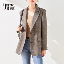 Yalida high-end blazer women Korean version of woolen coat 2021 autumn new casual retro plaid suit