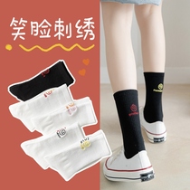 5 socks womens autumn left and right feet smiley face embroidery in socks college style stockings black white pile socks