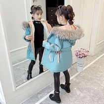 Girl Parker coat plus velvet winter 2021 new autumn winter foreign style children long cotton-padded jacket