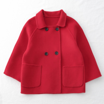 2021 new boy girl girl bifacial cashmere big coat autumn winter child clothing baby red baby coat for children