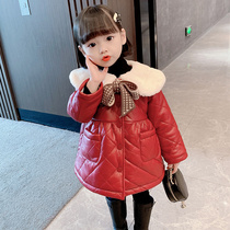 Girls Leather Jacket Winter 2021 New Childrens Clothing Womens Baby Clip Thick Coat Cotton