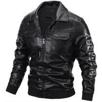 Leather jacket mens spring and autumn thin lapel handsome fashion soft leather clothing winter plus velvet leather jacket mens coat tide