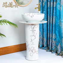 Ceramic pillar basin integrated floor basin wash basin small apartment toilet mini vertical wash table wash basin