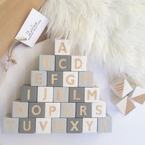 INS Nordic 26 English letters solid wood block baby puzzle Enlightenment building block children room decoration