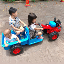 Super large children's tractor can sit on adult hand-held bucket can drive tremolo toy electric four-wheel engineering vehicle