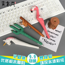 Wood carving animal pen Cartoon creative handmade wood pen Student prize activity gift pen Cute stationery pen