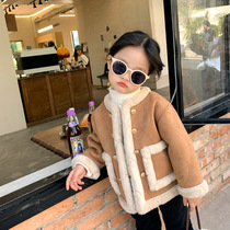Girls fur jacket autumn and winter new baby foreign style top Korean version suede warm jacket