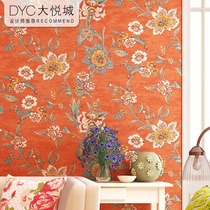 American country vintage pure paper wallpaper Orange pastoral flower bedroom living room bedside light luxury style background wallpaper