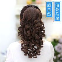 Wig ponytail female long curly hair tied pear flower fake fried Friton ponytail big wave realistic medium long wig piece