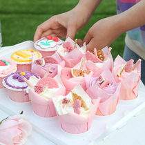 Pink cupcake high temperature muffin cup special tray Household baking roll edge small steaming oven mold