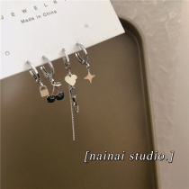 Black Cherry earrings 4 sets ~ Daily simple heart chain earrings female ins sweet earrings female ins sweet earrings