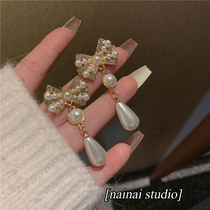 Pearl Bow Earrings ~ Retro French Advanced Court Style Baroque Earrings Female Temperament Joker Earrings