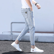 Jeans mens fashion brand summer thin Korean version of the trend of all kinds of mens casual pants slim-fit small feet nine-point pants kz