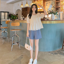 Blue Language Big Code Women Dress Fat Sister Mm Temperament Lady Blouse Shorts Suit 2022 Summer Clothes Slim Two-piece Set
