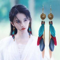 Bohemian headdress ethnic style earrings female Qinghai Lake Tibet Lhasa tourism vacation photo red earrings