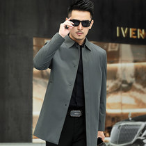 Arctic velvet mens Spring and Autumn New Coat long middle-aged business casual lapel dad spring thin windbreaker