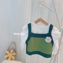 Korean womens vest small Daisy knitted Sling short style outside wear 2021 Spring and Autumn New Baby sleeveless T-shirt