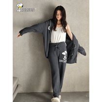 Beyan autumn and winter coral velvet Snoopy pajamas womens leisure sports warm half-side velvet hooded set home clothes