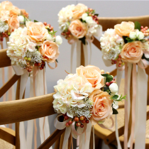 Rose simulation flower chair back Flower staircase church banquet wedding props decoration fake flower champagne hydrangea Photography