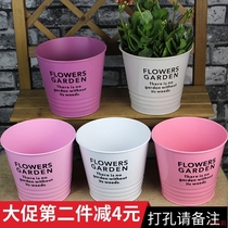 Nordic creative green plant green flower pot flower tin barrel restaurant bar desktop junk store name balcony flower device