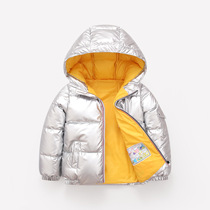 New childrens down jacket Boys and girls middle and large children bright bronzing thickened warm hooded anti-season winter jacket
