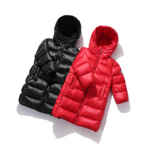 New childrens down jacket medium long thickened girls white duck down long over the knee boys winter coat foreign tide