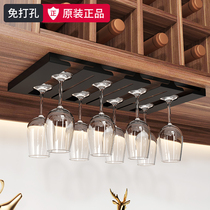 No hole red wine glass hanger Black stainless steel goblet upside down hanging light luxury high-end household shelf