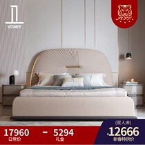 Wei Shili Light Luxury Solid Wood Big Bed Modern Simple Master Bedroom High Backrest Double Bed Designer Furniture C5 New Product