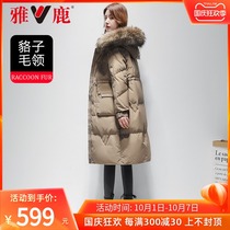 Yalu 2021 Winter new long down jacket female temperament big hair collar over knee women hooded coat zn