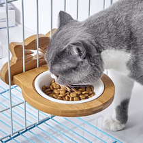 hocc Bamboo and wood ceramic hanging pet bowl Cat bowl Dog bowl Anti-tipping fixed cage cat food Cat dog bowl