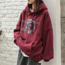 Fatty plus size womens clothing 200kg fat sister loose foreign atmosphere plus velvet hoodie Korean long sleeve top tide tide