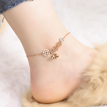 Korean version of personality sense titanium steel copper coin anklet female Bell niche design smiley face foot decoration rose gold ancient wind Net red tide