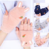 Childrens writing gloves flip cover spring and autumn winter half-finger baby five-finger boy girl Primary School student girl warm winter