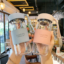 Korean version of fresh heat-resistant glass female with carry rope portable tea cup male business simple water Cup