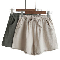 2020 new special loose wide leg pants female summer thin elastic waist casual wear a cotton linen shorts head tide