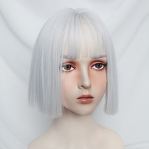 Silver wig daily Harajuku second yuan net red cute fluffy face repair lolita wig female short hair full headgear