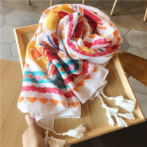 Korean Version Scarves Womens Summer Geometric Flow Su Cotton Hemp Feel Silk Towel Out of Decorative Yarn Towels Sunscreen Shawl Beach Towels