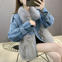 Denim Parker clothing Haining 2021 winter new fox fur grass womens tooling Korean version of the trendy fashion jacket foreign style coat