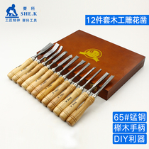 Secco 12-piece woodworking chisel Manganese steel carving chisel set Woodworking tools Hand carving root carving wood carving tools