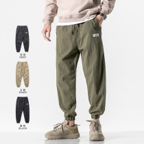 Spring and Autumn Pants Thin cotton and linen trousers Tide brand summer linen mens pants bunch foot casual ankle-length pants mens autumn
