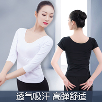 Dance clothing female adult ballet short sleeve slim body tight body suit black and white bodybuilding suit top