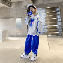 Boy sports suit 2022 Spring and autumn clothes new online red ocean fried street sweatshirt Two sets of CUHK childrens clothes