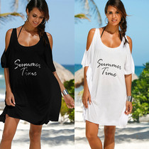 New holiday sunscreen white black vest loose large size bikini swimsuit cover-up beach skirt cover-up women