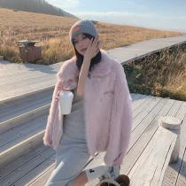 High-end Lamb hair real fur one-piece coat womens casual Profile Slim locomotive fur fashion Young short powder