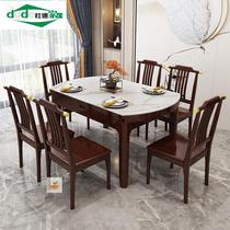 Marble dining table household small apartment telescopic folding dining wooden table modern simple variable round table and chair combination