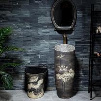 Column washbasin ceramic balcony floor-to-ceiling courtyard outdoor outdoor sink retro sink all-in-body Basin