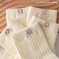 White Pure Cotton Cloth Mark Socks Female Midbarrel Socks Japan Cute ins Chauchpins Han version Summer Thin Boat Socks